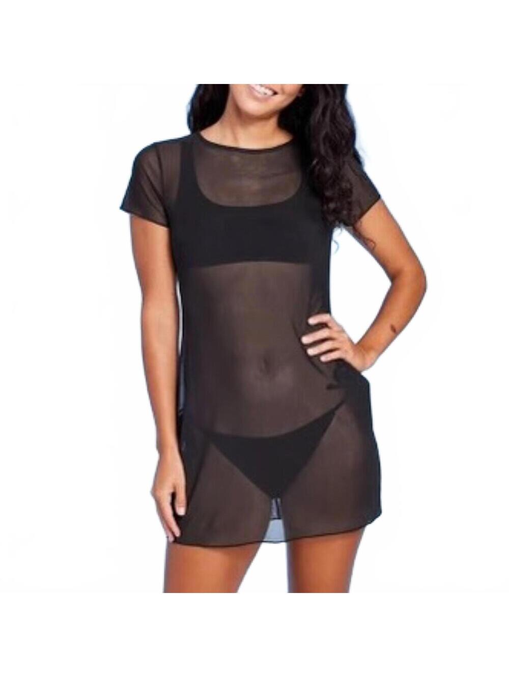 Mesh Cover-Up Short Sleeve Mini Dress Wild Fable Black XS
